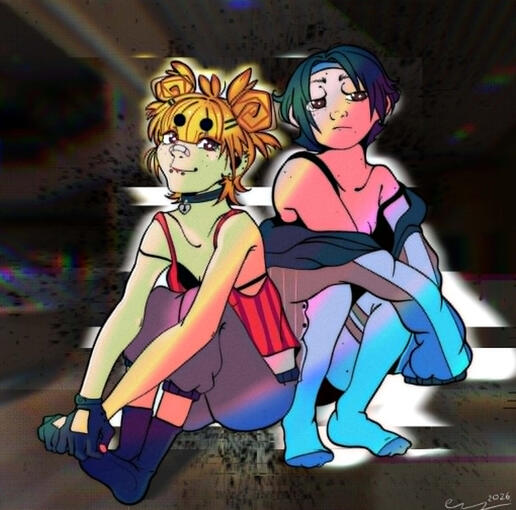 an experimental piece combining digital artwork, glitchy effects and a liminal atmosphere. The piece depicts my characters Tanya and Beth.
