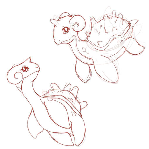 sketches of the Pokemon, Lapras (traditional to digital)